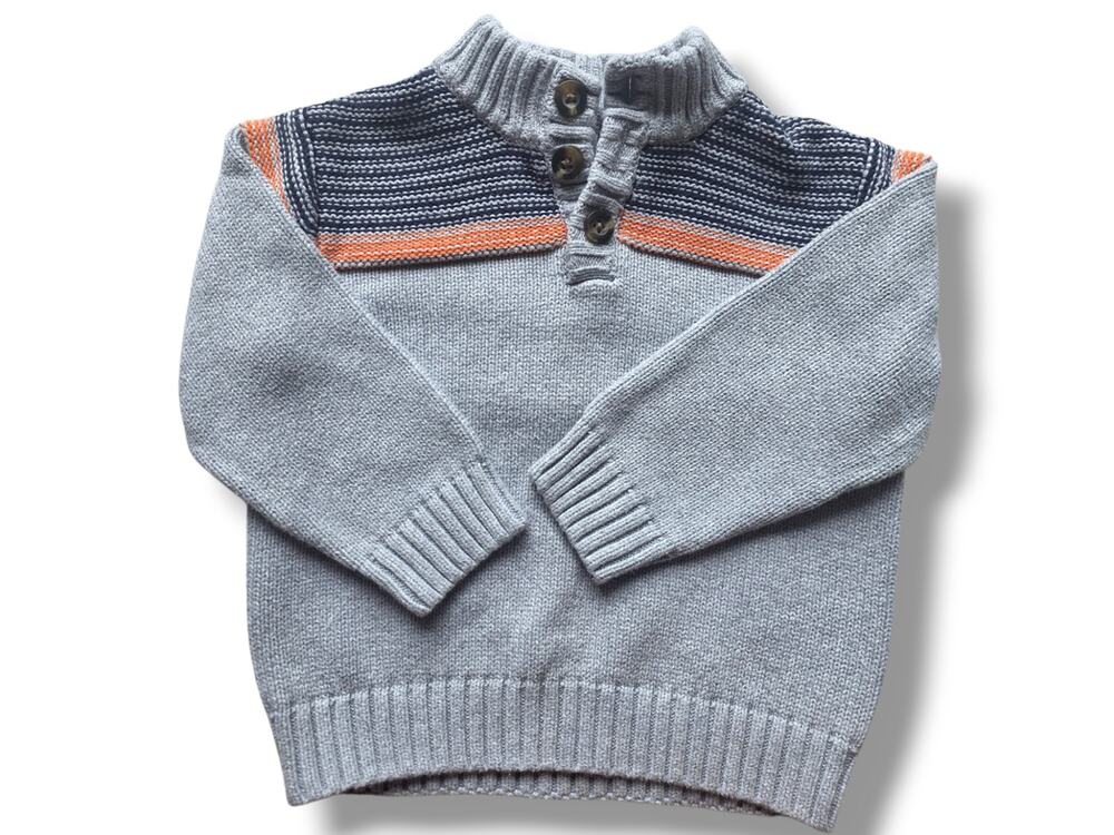 Gymboree Boys 2T Happy Harvest Gray Striped Mock Neck Quarter Button Sweater